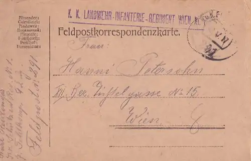 3743 - Österreich - Feldpost , Landwehr Infanterie Regiment , Wien - gelaufen 1917
