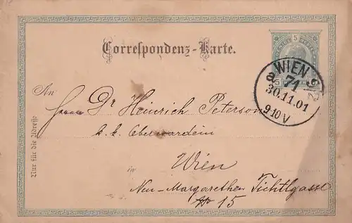 3748 - Österreich - Ganzsache , Wien - Wien - gelaufen 1901