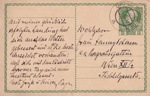 3749 - Österreich - Ganzsache , Ort bei Gmunden - Wien - gelaufen 1911