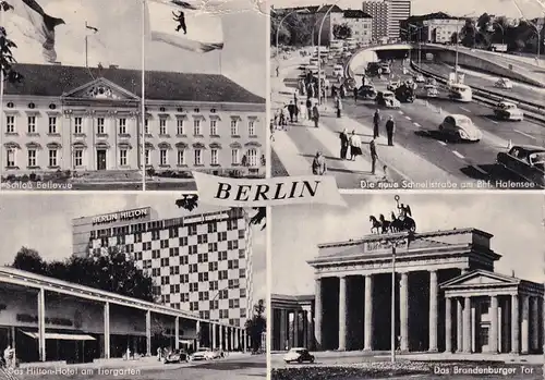 3779 - Deutschland - Berlin , Bellevue , Bahnhof Halensee , Hilton Hotel , Brandenburger Tor - gelaufen 1963