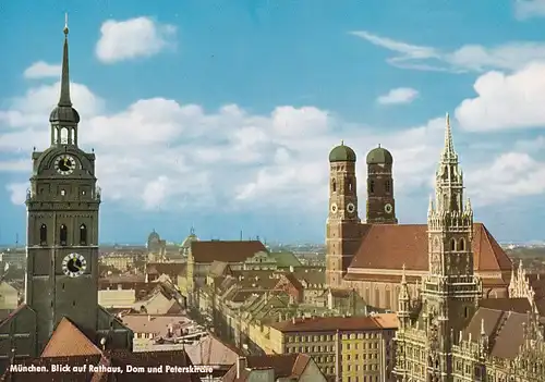 3790 - Deutschland - München , Blick auf Rathaus , Dom und Peterskirche , Blick von Heiligengeistkirche - gelaufen 1964