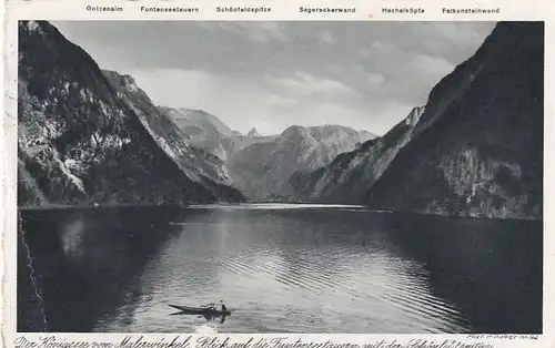 3798 - Deutschland - Königssee vom Malerwinkel , Blick auf die Funtenseetauern mit der Schönfeldspitze - gelaufen 1952