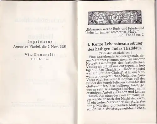 3806 -  - Andachtsbüchlein zu Ehren des heiligen Judas Thaddäus -  1955