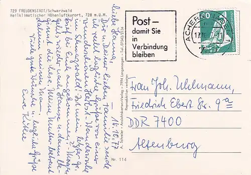 3834 - Deutschland - Freudenstadt , Schwarzwald , Tracht - gelaufen 1977