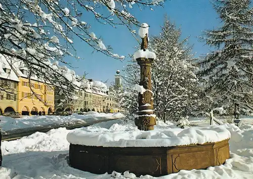 3835 - Deutschland - Freudenstadt , Schwarzwald , Marktplatz mit Neptunbrunnen und Rathaus , Brunnen - gelaufen 1983