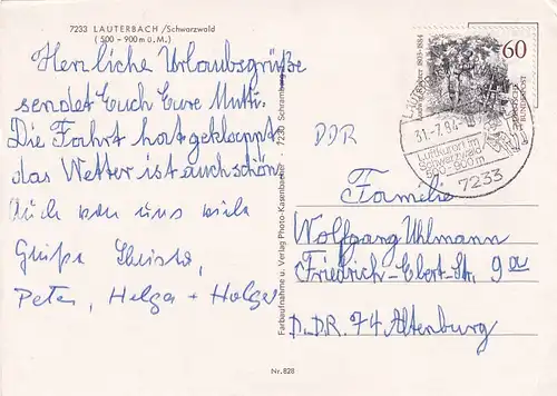 3843 - Deutschland - Lauterbach im Schwarzwald , Mehrbildkarte - gelaufen 1984