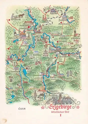 3854 - Deutschland - Das Erzgebirge , Lauter , westlicher Teil 1 , Übersichtskarte - nicht gelaufen