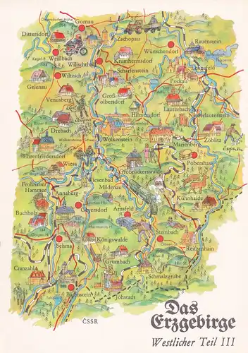 3856 - Deutschland - Das Erzgebirge , Lauter , westlicher Teil 3 , Übersichtskarte - nicht gelaufen