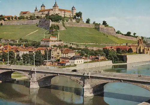 3896 - Deutschland - Würzburg , Löwenbrücke mit Festung Marienberg - nicht gelaufen