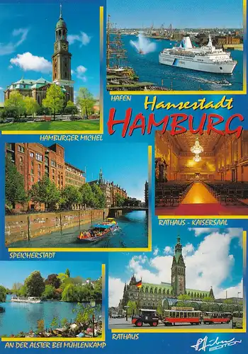 3897 - Deutschland - Hamburg , Michaeliskirche , Hafen , Speicherstadt , Kaisersaal , Alster , Mühlenkamp , Mehrbildkarte - nicht gelaufen