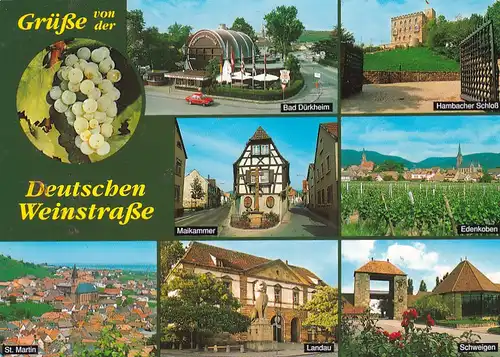 3916 - Deutschland - Grüße von der deutschen Weinstraße , Bad Dürkheim , Landau , Schweigen , Edenkolben , Maikammer , St. Martin - gelaufen