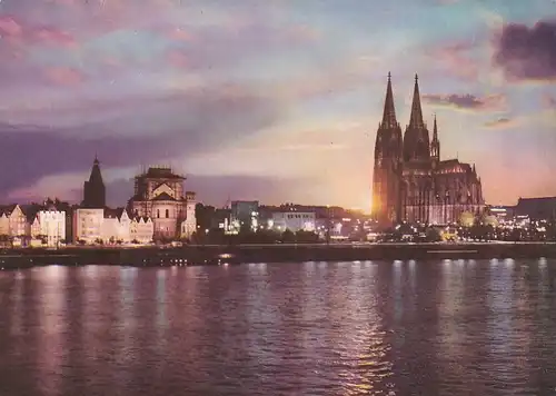3949 - Deutschland - Köln am Rhein , Rheinufer mit Dom , Sonnenuntergang - nicht gelaufen