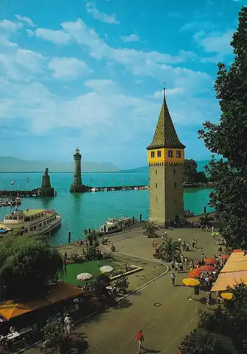 3986 - Deutschland - Lindau , Ferieninsel im Bodensee , Alter Leuchtturm und Hafen - gelaufen 1984