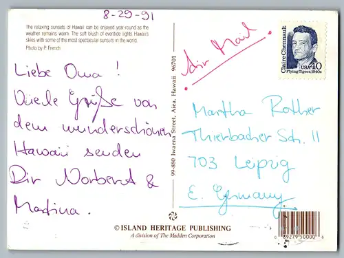 4036 - Hawaii , Sonnenuntergang , Palmen - gelaufen 1991