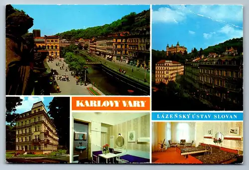4092 - Czech , Karlovy Vary , Karlsbad , Lazensky Ustav Slovan , Mehrbildkarte - gelaufen 1992