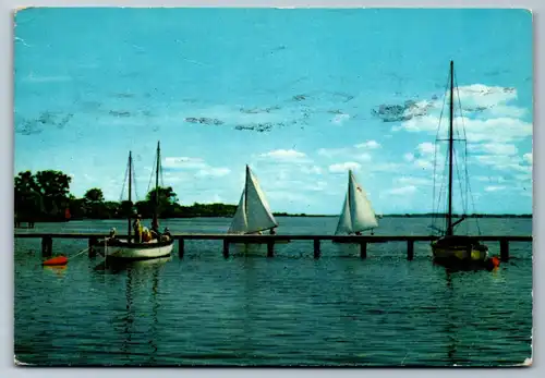 4097 - Mielno , Przystan LOK na jeziorze Jamno , Segelboot - gelaufen 1970