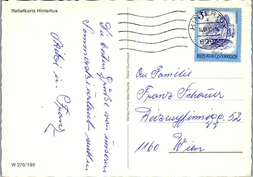4174 - Tirol , Reliefkarte Hintertux - gelaufen 1981