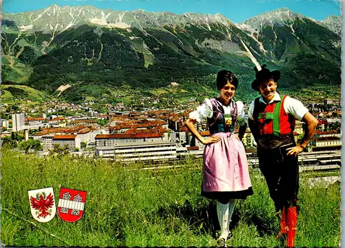 4185 - Tirol , Innsbruck gegen Nordkette , Jodlerduo Kerschbaumer Jäger , Tracht - nicht gelaufen