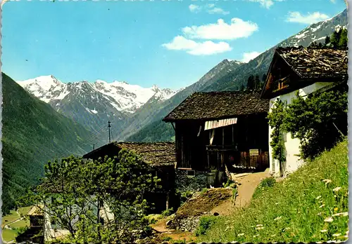 4273 - Tirol , Gruß aus dem Stubaital , Kartnallhöfe bei Neustift mit Stubaier Gletscher - nicht gelaufen