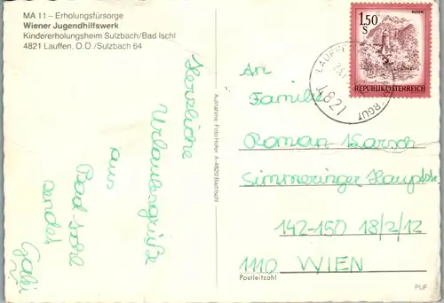 4291 - Lauffen , Wiener Jugendhilfswerk , Kindererholungsheim Sulzbach , Bad Ischl - gelaufen 1973