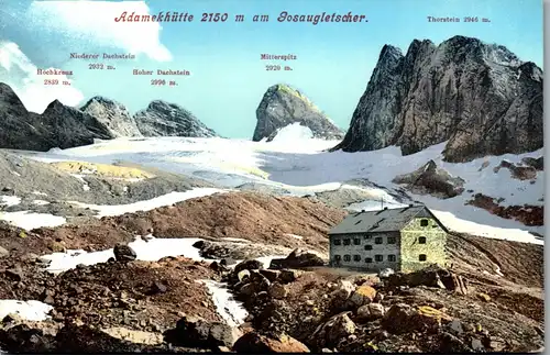 4325 - Adamekhütte am Gosaugletscher , Thornstein , Mitterspitz , Hoher Dachstein , Hochkreuz - nicht gelaufen 1907