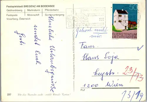 4349 - Bregenz am Bodensee , Festspielstadt , Gebhardsberg , Martinsturm , Pfänderbahn , Schiff - gelaufen 1978