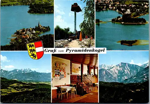 4353 - Maria Wörth , Pyramidenkogel , Aussichtsturm , Blick auf Pörtschach , Mittagskogel - gelaufen 1980