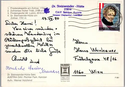 4357 - Dellach , Dr. Steinwender Hütte am Zollner , Zollnersee Hoher Trieb , Findenigkofel , Steinwenderhütte - gelaufen 1990