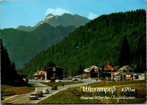 4374 - Wurzenpasshöhe bei Villach gegen die Mojstrovka in Slowenien , Wurzenpass , Karawanken , Grenze Kärnten - Jugoslawien - gelaufen 1975