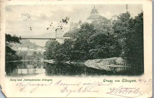 4526 - Czech , Elbogen , Burg und Kettenbrücke Elbogen , Loket - gelaufen 1899