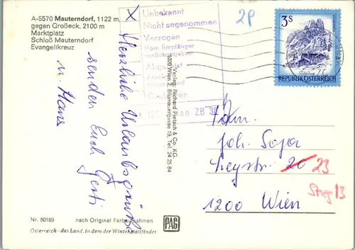 4598 - Salzburg - Mauterndorf gegen Großeck , Marktplatz , Schloß , Evangelikreuz , Stempel unzustellbar - gelaufen