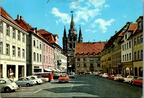 4820 - Deutschland - Ansbach , Martin Luther Platz und Gumbertuskirche , Auto - gelaufen 1977