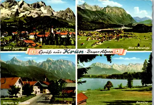 4824 - Deutschland - Krün , Bayerische Alpen , Dorfmotiv m. Karwendel , Barmsee , Blick z. Zugspitze - gelaufen 1962