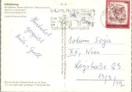 4846  - Steiermark , Schladming , Talbach , Hoher Dachstein , Scheichenspitze , Eselstein , Sinabell - gelaufen 1975