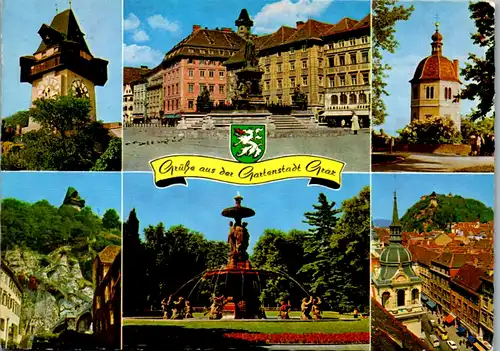 4849  - Steiermark , Graz , Uhrturm , Glockenturm , Schloßbergsteig , Stadtparkbrunnen - gelaufen 1976