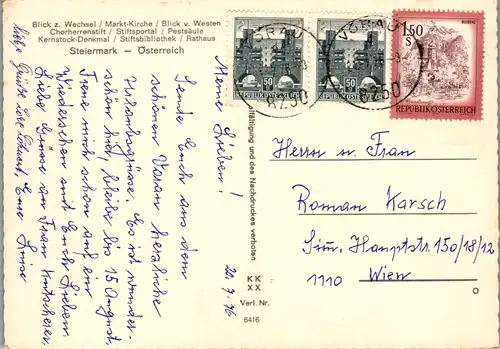 4857  - Steiermark , Vorau , Blick z. Wechsel , Chorherrenstift , Stiftsportal , Pestsäule , Kernstock Denkmal - gelaufen 1976