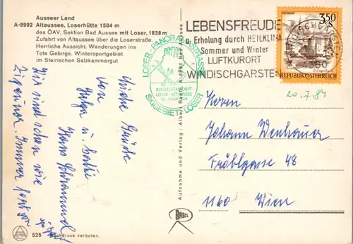 4890  - Steiermark , Altaussee , Loser , Loserhütte , Ausseer Land - gelaufen 1984