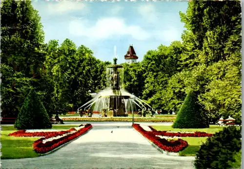 4895  - Steiermark , Graz , Brunnen im Stadtpark und Uhrturm - nicht gelaufen