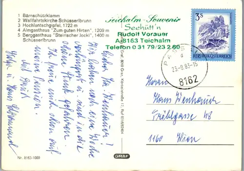 4918  - Steiermark , Teichalm , Hochlantsch , Bärenschützklamm , Wallfahrtskirche , Hochlantschgipfel , Gasthaus Zum guten Hirten , Steirischer Jockl - gelaufen 1983