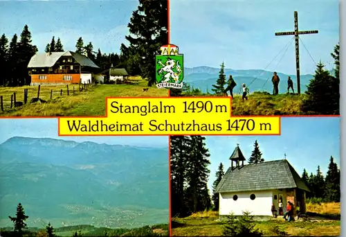 4921  - Steiermark , Stanglalm , Waldheimat Schutzhaus , Heldengedenkkreuz , Ausblick ins Mürztal , Maria am Wege - nicht gelaufen