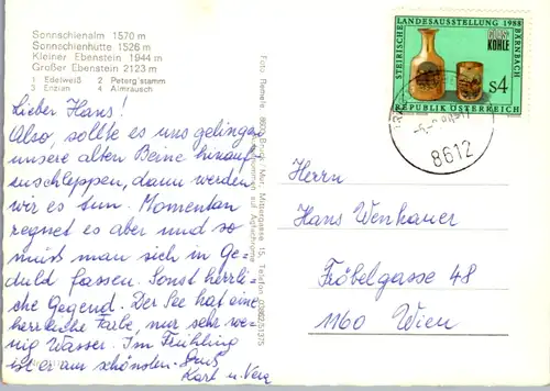 4925  - Steiermark , Sonnschien Alm , Sonnschienhütte , Ebenstein , Edelweiß , Enzian , Almrausch - gelaufen 1988