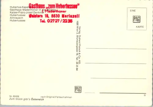 4946  - Steiermark , Mariazell , Walster , Hubertussee , Almrausch , Gasthaus Maderthoner , Kaiser Franz Josef Denkmal - nicht gelaufen