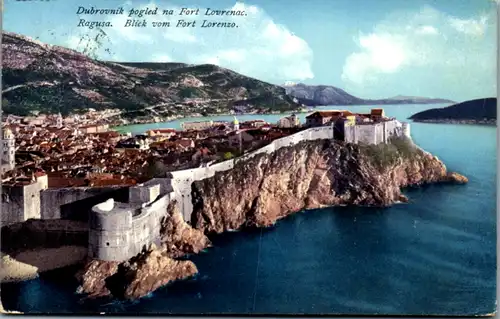 5036 Kroatien - Dubrovnik , Ragusa , pogled na Fort Lovrenac , Blick vom Fort Lorenzo - gelaufen 1910