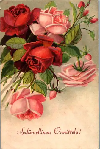 5045 Finnland - sydämellinen onnittelu , Herzlichen Glückwunsch , Rosen - gelaufen