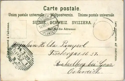 5052 Schweiz - Zürich , See und Glärnisch , Vreneli´s Gärtli - gelaufen 1899