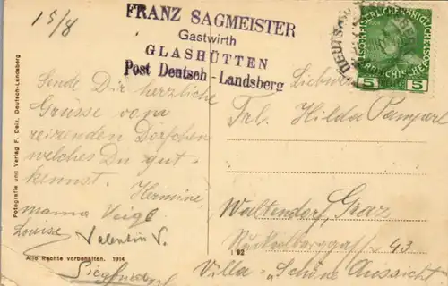 5070  - Steiermark , Deutschlandsberg , Glashütten - gelaufen 1914