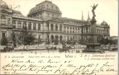 5072  - Wien , K. k. Universität , Liebenberg Denkmal , Silbernagel - gelaufen 1905