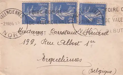 5083 Frankreich - Brief , Valenciennes - Belgique - gelaufen 1934