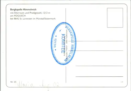 5205  - Steiermark , St. Lorenzen im Mürztal , Bergkapelle Himmelreich , Altarraum und Predigstuhl am Pogusch - nicht gelaufen