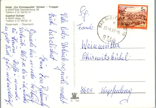 5223  - Steiermark , Bad Gleichenberg , Hotel Zur Emmaquelle , Scheer , Tropper - gelaufen 1993